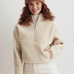 Faux Shearling Half-Zip Pullover in Ecru